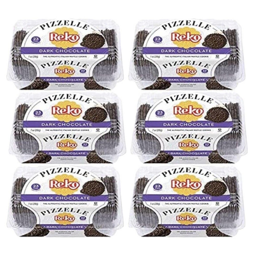 6 Packs - Reko Dark Chocolate Pizzelle Italian Waffle Cookie 7oz each pack